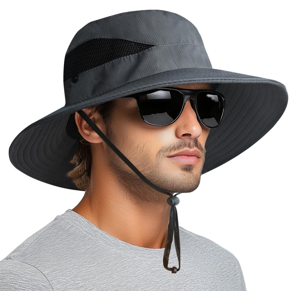 PFFY Sun Bucket Hats for Men Women 3 Wide Brim UPF 50+ Fishing & Beach Hat Darkgrey PFFY Sun Bucket Hats for Men Women 3 Wide Brim UPF 50+ Fishing & Beach Hat Darkgrey