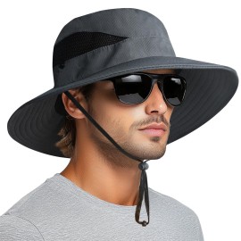 PFFY Sun Bucket Hats for Men Women 3 Wide Brim UPF 50+ Fishing & Beach Hat Darkgrey