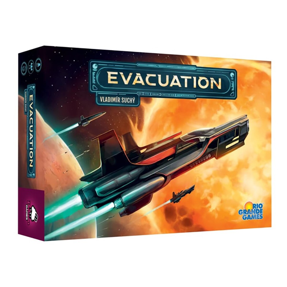 Rio Grande Games: Evacuation - Strategy Board Game, Space Civilization Building, Resource Management, Apocalyptic, Ages 14+, 1-4 Players, 90-120 Min Rio Grande Games: Evacuation - Strategy Board Game, Space Civilization Building, Resource Management, Apocalyptic, Ages 14+, 1-4 Players, 90-120 Min
