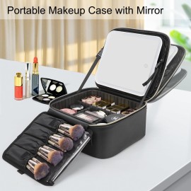 Relavel Travel Makeup Bag With LED Mirror, Cosmetic Train Case with Light up Mirror, Portable Makeup Artist Organizer Bag with Adjustable Dividers, Makeup Brush Holder Storage, Black Relavel Travel Makeup Bag With LED Mirror, Cosmetic Train Case with Light up Mirror, Portable Makeup Artist Organizer Bag with Adjustable Dividers, Makeup Brush Holder Storage, Black