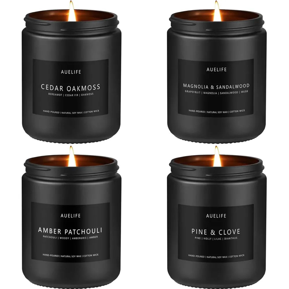 Scented Candles Set | Gifts for Men - 4 Pack Men Candle Set, Masculine Candle, Soy Candles for Home Scented -Scent of Cedar Oakmoss/Pine&Clove/Patchouli/Sandalwood Scented Candles Set | Gifts for Men - 4 Pack Men Candle Set, Masculine Candle, Soy Candles for Home Scented -Scent of Cedar Oakmoss/Pine&Clove/Patchouli/Sandalwood