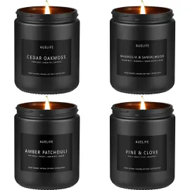 Scented Candles Set | Gifts for Men - 4 Pack Men Candle Set, Masculine Candle, Soy Candles for Home Scented -Scent of Cedar Oakmoss/Pine&Clove/Patchouli/Sandalwood