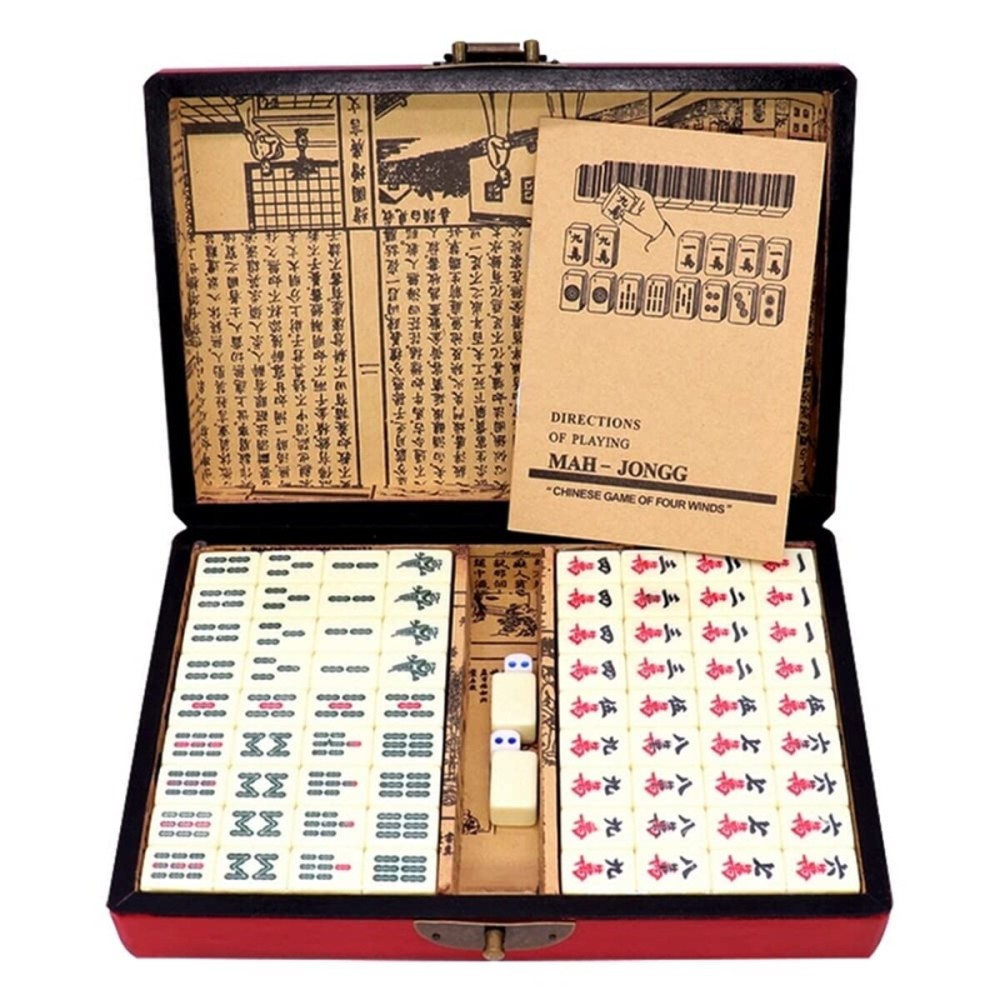 Funien Chinese Numbered Mahjong Set 144 Tiles Mah-Jong Set Portable Chinese Toy with Box