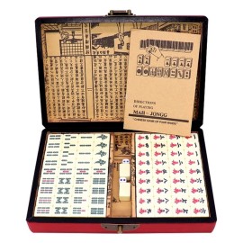 Funien Chinese Numbered Mahjong Set 144 Tiles Mah-Jong Set Portable Chinese Toy with Box
