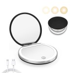 Kakuje Compact Mirror with Light, 1X/3X Magnification LED Pocket Mirror with USB Data Cable, Black Mini Mirror for Purse, Pocket,Travel and Present