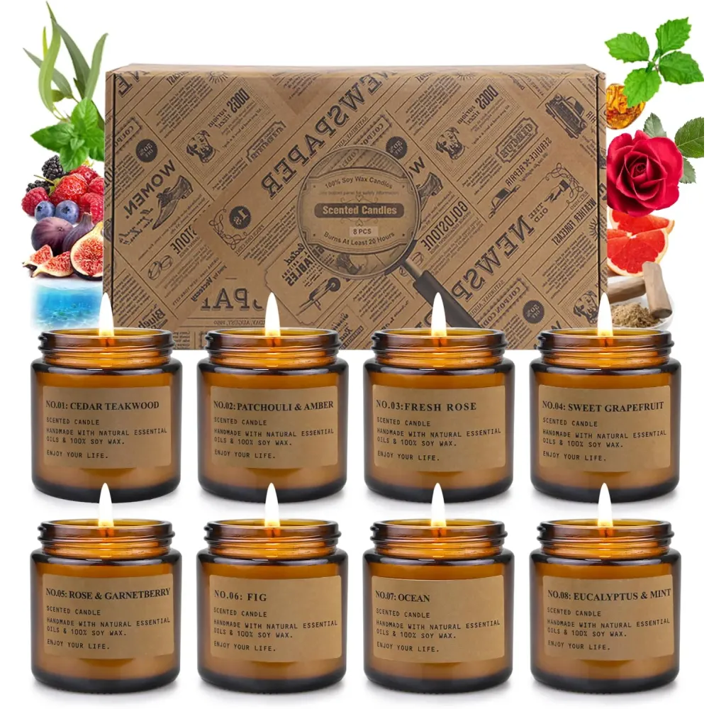 8 Pack Candles for Home Scented, Aromatherapy Jar Candle Gifts for Women, Natural Soy Wax Amber Candle Set, Scented Candles Set for Birthday Valentine Mother\'s Christmas Day Present 8 Pack Candles for Home Scented, Aromatherapy Jar Candle Gifts for Women, Natural Soy Wax Amber Candle Set, Scented Candles Set for Birthday Valentine Mother\'s Christmas Day Present