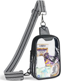 LATMAP DOUBLE ZIP Clear bags Stadium Approved Crossbody Sling Bag Fanny Pack Purses for Women Men Belt bag for Stadium Events Black