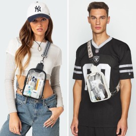 LATMAP DOUBLE ZIP Clear bags Stadium Approved Crossbody Sling Bag Fanny Pack Purses for Women Men Belt bag for Stadium Events Black