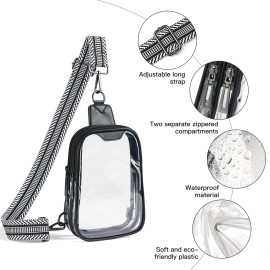 LATMAP DOUBLE ZIP Clear bags Stadium Approved Crossbody Sling Bag Fanny Pack Purses for Women Men Belt bag for Stadium Events Black