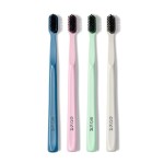 Boka Classic Manual Toothbrush with Extra Soft Activated-Charcoal, Tapered Bristles, Bioplastic Handle That Includes Travel Cap, Dentist-Approved, Great for Adults and Kids, Multi Color (Pack of 4)
