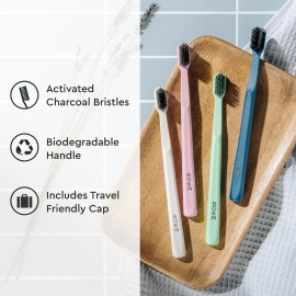 Boka Classic Manual Toothbrush with Extra Soft Activated-Charcoal, Tapered Bristles, Bioplastic Handle That Includes Travel Cap, Dentist-Approved, Great for Adults and Kids, Multi Color (Pack of 4) Boka Classic Manual Toothbrush with Extra Soft Activated-Charcoal, Tapered Bristles, Bioplastic Handle That Includes Travel Cap, Dentist-Approved, Great for Adults and Kids, Multi Color (Pack of 4)