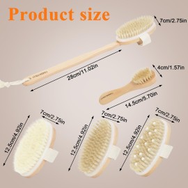 SAMEBUTECO Dry Brushing Body Brush Set Wood Long Handle with 3 Detachable Heads, Face Brush,Body Scrubber Boar Bristle Exfoliator for Lymphatic Drainage and Cellulite,Back Scrubber for Shower