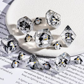 Penguin DND Resin Dice Set, Polyhedral D&D Dice Penguin Dice D and D for Dungeons and Dragons MTG RPG Board Games