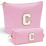 YOOLIFE Preppy Makeup Bag for Women - Personalized Cute Makeup Pouch for Girlfriend Bridesmaid Wife | Cosmetic Travel Toiletry Bag for Friend | Birthday Gift Idea for Her Mom Preppy Stuff Pink C