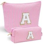 YOOLIFE Personalized Initial Makeup Bag | Pink Cosmetic Travel Bag | 11 12 13 14 15 16 Years Old Girl Gifts Graduation Teacher Gifts Teen Girl Gift Trendy Stuff A