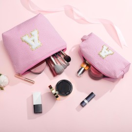 YOOLIFE Personalized Initial Makeup Bag | Pink Cosmetic Travel Bag | 11 12 13 14 15 16 Years Old Girl Gifts Graduation Teacher Gifts Teen Girl Gift Trendy Stuff A YOOLIFE Personalized Initial Makeup Bag | Pink Cosmetic Travel Bag | 11 12 13 14 15 16 Years Old Girl Gifts Graduation Teacher Gifts Teen Girl Gift Trendy Stuff A