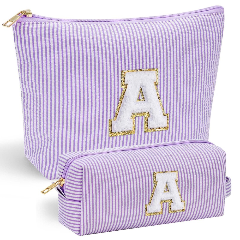 YOOLIFE Birthday Gifts for Kids - Personalized Monogram Makeup Bag Cosmetic Bag Travel Toiletry Bag | Makeup Bag for Girls Teen Girl Friend Sister Wife Girlfriend Daughter Gifts Purple A YOOLIFE Birthday Gifts for Kids - Personalized Monogram Makeup Bag Cosmetic Bag Travel Toiletry Bag | Makeup Bag for Girls Teen Girl Friend Sister Wife Girlfriend Daughter Gifts Purple A
