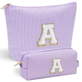 YOOLIFE Birthday Gifts for Kids - Personalized Monogram Makeup Bag Cosmetic Bag Travel Toiletry Bag | Makeup Bag for Girls Teen Girl Friend Sister Wife Girlfriend Daughter Gifts Purple A
