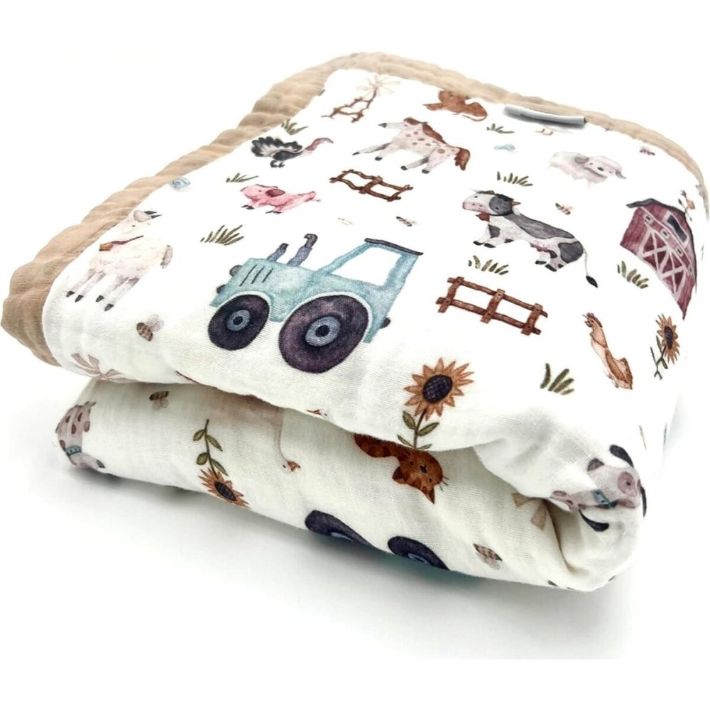 Organic Cotton Muslin Baby Blanket for Boys and Girls - Luxurious Soft Toddler Quilt for Swaddling - Gender Neutral Blankets Makes a Great Farm Organic Cotton Muslin Baby Blanket for Boys and Girls - Luxurious Soft Toddler Quilt for Swaddling - Gender Neutral Blankets Makes a Great Farm