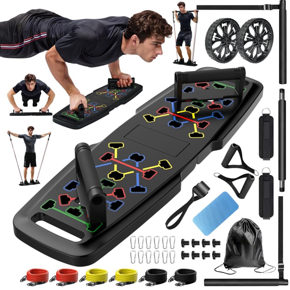 Push Up Board,Home Gym,Portable Exercise Equipment,Pilates Bar and 20 Fitness Accessories with Resistance Bands and Ab Roller Wheel,Full Body Workout at Home Push Up Board,Home Gym,Portable Exercise Equipment,Pilates Bar and 20 Fitness Accessories with Resistance Bands and Ab Roller Wheel,Full Body Workout at Home