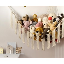 Stuffed Animal Hammock Corner with LED Light - Toy Storage Hammock Plushie Net Large - Cute Stuff Animals Holder Hanging Organizer - Baby Room Decor Kids Toddler Nursery Bedroom Boho