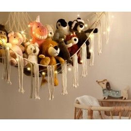 Stuffed Animal Hammock Corner with LED Light - Toy Storage Hammock Plushie Net Large - Cute Stuff Animals Holder Hanging Organizer - Baby Room Decor Kids Toddler Nursery Bedroom Boho