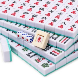 Yellow Mountain Imports Celestial Opal Chinese Mahjong Set with 146 Tiles and Blue Vinyl Case - for Chinese Style Gameplay Only []