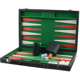 Vovotuzzi Backgammon Sets for Adults, 15 Backgammon Set Leather Large, Travel Backgammon Board Games - Classic Board Game (Green Inner Lining)