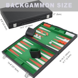 Vovotuzzi Backgammon Sets for Adults, 15 Backgammon Set Leather Large, Travel Backgammon Board Games - Classic Board Game (Green Inner Lining)
