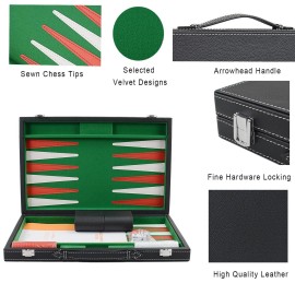 Vovotuzzi Backgammon Sets for Adults, 15 Backgammon Set Leather Large, Travel Backgammon Board Games - Classic Board Game (Green Inner Lining)