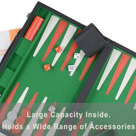 Vovotuzzi Backgammon Sets for Adults, 15 Backgammon Set Leather Large, Travel Backgammon Board Games - Classic Board Game (Green Inner Lining)