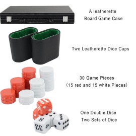 Vovotuzzi Backgammon Sets for Adults, 15 Backgammon Set Leather Large, Travel Backgammon Board Games - Classic Board Game (Green Inner Lining)