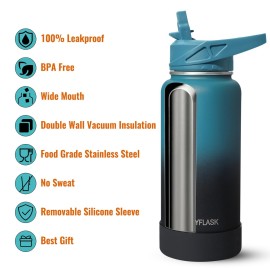 RUBYFLASK 32oz Insulated Water Bottle with Straw, Stainless Steel Metal Vacuum Water Flask, Large Thermos Water bottle with Leakproof 3 Lids for Travel, Camping, Gym Sports Indigo Black RUBYFLASK 32oz Insulated Water Bottle with Straw, Stainless Steel Metal Vacuum Water Flask, Large Thermos Water bottle with Leakproof 3 Lids for Travel, Camping, Gym Sports Indigo Black