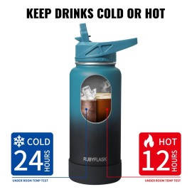 RUBYFLASK 32oz Insulated Water Bottle with Straw, Stainless Steel Metal Vacuum Water Flask, Large Thermos Water bottle with Leakproof 3 Lids for Travel, Camping, Gym Sports Indigo Black RUBYFLASK 32oz Insulated Water Bottle with Straw, Stainless Steel Metal Vacuum Water Flask, Large Thermos Water bottle with Leakproof 3 Lids for Travel, Camping, Gym Sports Indigo Black