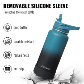 RUBYFLASK 32oz Insulated Water Bottle with Straw, Stainless Steel Metal Vacuum Water Flask, Large Thermos Water bottle with Leakproof 3 Lids for Travel, Camping, Gym Sports Indigo Black RUBYFLASK 32oz Insulated Water Bottle with Straw, Stainless Steel Metal Vacuum Water Flask, Large Thermos Water bottle with Leakproof 3 Lids for Travel, Camping, Gym Sports Indigo Black