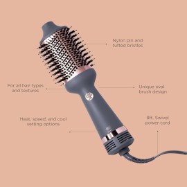 Hairitage Volumizing One Step Blow Dry Brush + Hair Dryer for Curling + Straightening - Ceramic Tourmaline Blowout Brush + Volumizer - Hair Styler for Smooth Shiny, Frizz-Free Styles - Matte Grey Hairitage Volumizing One Step Blow Dry Brush + Hair Dryer for Curling + Straightening - Ceramic Tourmaline Blowout Brush + Volumizer - Hair Styler for Smooth Shiny, Frizz-Free Styles - Matte Grey