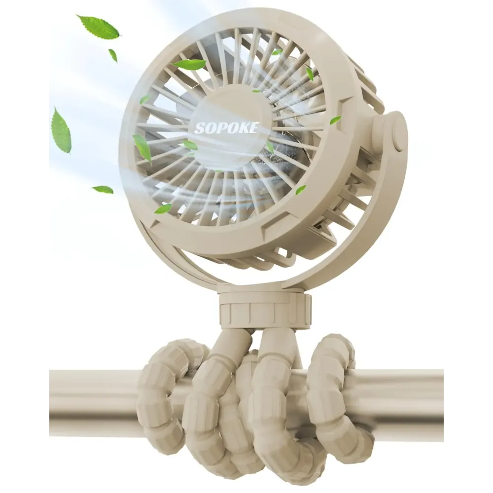 SOPOKE Mini Portable Baby Stroller Fan,3 Speed Personal Handheld Fan,Battery Operated Rechargeable 360 Flexible Tripod Cooling Fan, Suitable for Car Seat Crib Treadmill Golf Cart Travel(Yellow)