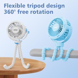 SOPOKE Mini Portable Baby Stroller Fan,3 Speed Personal Handheld Fan,Battery Operated Rechargeable 360 Flexible Tripod Cooling Fan, Suitable for Car Seat Crib Treadmill Golf Cart Travel(Yellow)