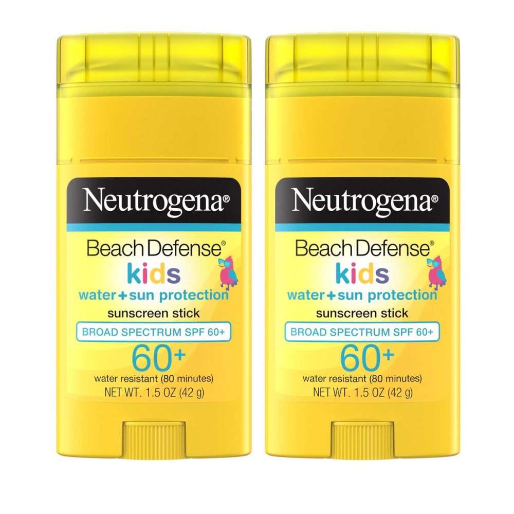 Neutrogena Beach Defense Kids Sunscreen Stick SPF 60, 1.5 oz, 2 Pack, Hands-Free Application, Oxybenzone Free Sunscreen for Face & Body, Water-Resistant Sun Protection