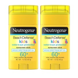 Neutrogena Beach Defense Kids Sunscreen Stick SPF 60, 1.5 oz, 2 Pack, Hands-Free Application, Oxybenzone Free Sunscreen for Face & Body, Water-Resistant Sun Protection