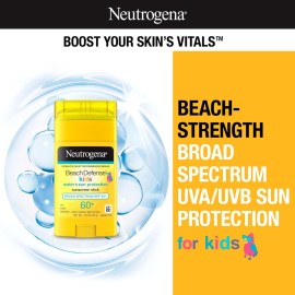 Neutrogena Beach Defense Kids Sunscreen Stick SPF 60, 1.5 oz, 2 Pack, Hands-Free Application, Oxybenzone Free Sunscreen for Face & Body, Water-Resistant Sun Protection