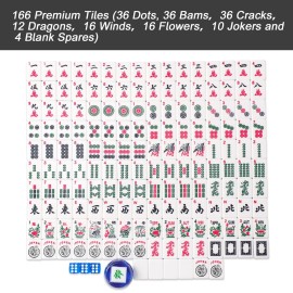GUSTARIA American Mahjong Set, 166 White Engraved Tiles (1.2), Mahjong Tile Set with Blue Printed Carrying Bag for Travel, Without Rack/Pushers GUSTARIA American Mahjong Set, 166 White Engraved Tiles (1.2), Mahjong Tile Set with Blue Printed Carrying Bag for Travel, Without Rack/Pushers