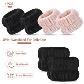 Darfukei Wrist Bands for Washing Face, 4pcs Spa Face Washing Wristbands, Microfiber Arm Wrist Towels, Absorbent Wash Wristbands for Woman Men, Prevent Water from Spilling Down Your Arms