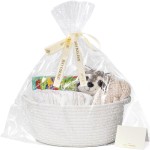 CHICVITA Small Basket for Gifts, Easter Basket White Empty Gift Baskets with Bags & Ribbons Durable Rope Storage Baskets for Kids, 12x 8x 5