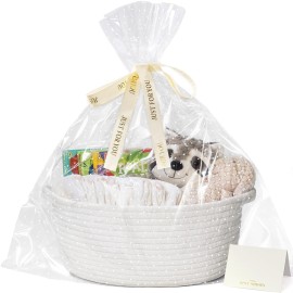 CHICVITA Small Basket for Gifts, Easter Basket White Empty Gift Baskets with Bags & Ribbons Durable Rope Storage Baskets for Kids, 12x 8x 5