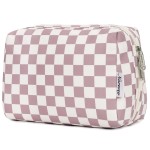 Large Makeup Bag Zipper Pouch Travel Cosmetic Organizer for Women (Large, Dusty Rose Checkerboard)