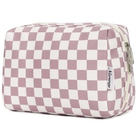 Large Makeup Bag Zipper Pouch Travel Cosmetic Organizer for Women (Large, Dusty Rose Checkerboard)