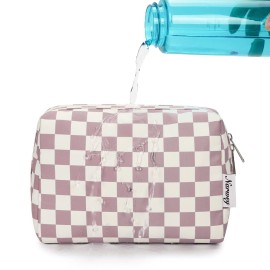 Large Makeup Bag Zipper Pouch Travel Cosmetic Organizer for Women (Large, Dusty Rose Checkerboard)