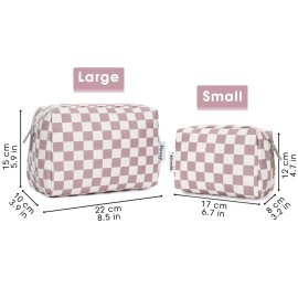 Large Makeup Bag Zipper Pouch Travel Cosmetic Organizer for Women (Large, Dusty Rose Checkerboard)