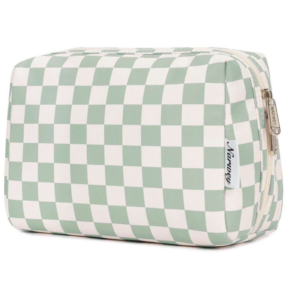 Narwey Checkered Makeup Bag Travel Cosmetic Bag Organizer Toiletry Bag Make Up Bags with Compartments for Women Girls (Large, Mint Green Checkerboard) Narwey Checkered Makeup Bag Travel Cosmetic Bag Organizer Toiletry Bag Make Up Bags with Compartments for Women Girls (Large, Mint Green Checkerboard)